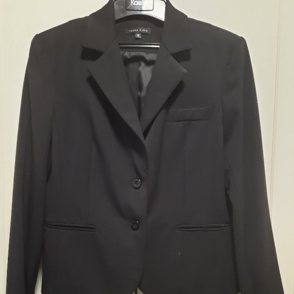 Tempo Paris Women's Black Two Button Blazer Suit Jacket Sz 12